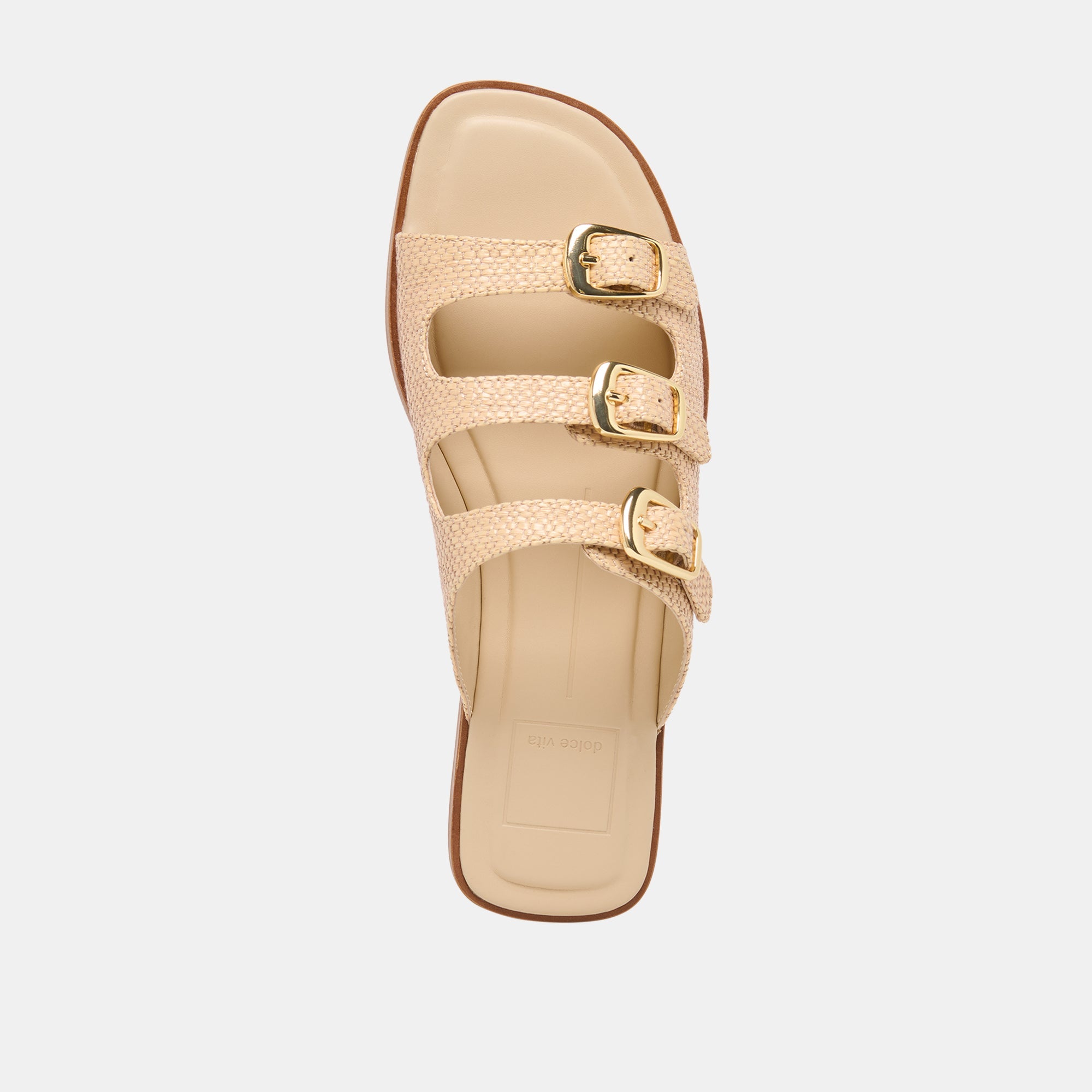 FIN Sand Raffia Open-Toe Slide Sandals / Dolce Vita