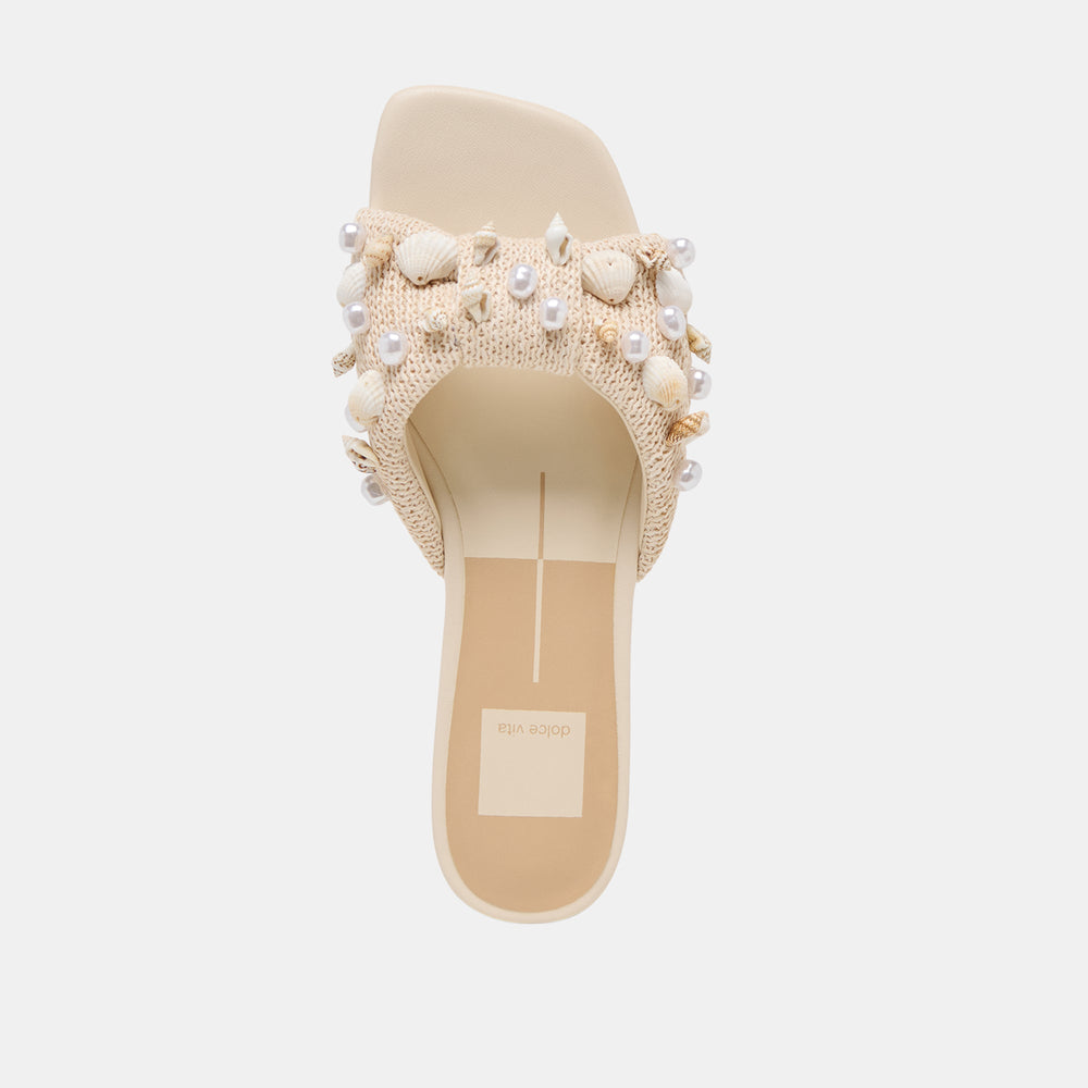 Lizza Oatmeal Beaded Raffia Sandals / Dolce Vita