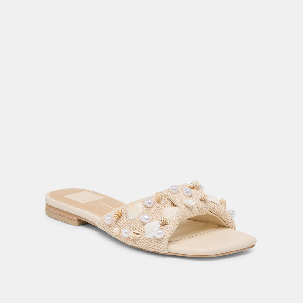 Lizza Oatmeal Beaded Raffia Sandals / Dolce Vita