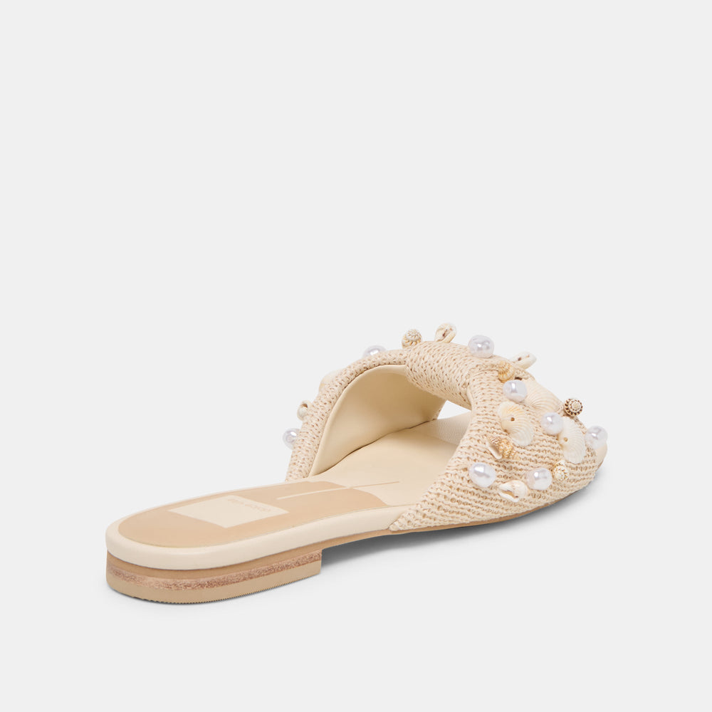Lizza Oatmeal Beaded Raffia Sandals / Dolce Vita