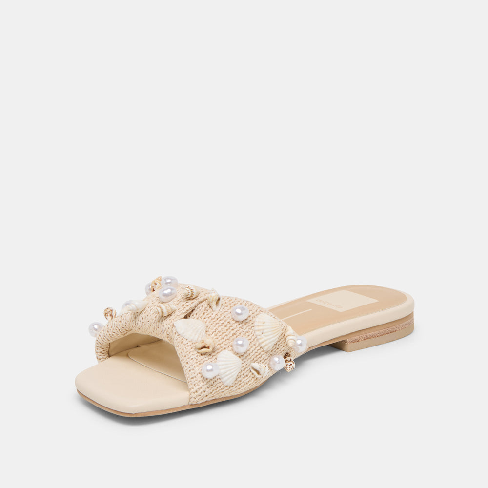 Lizza Oatmeal Beaded Raffia Sandals / Dolce Vita