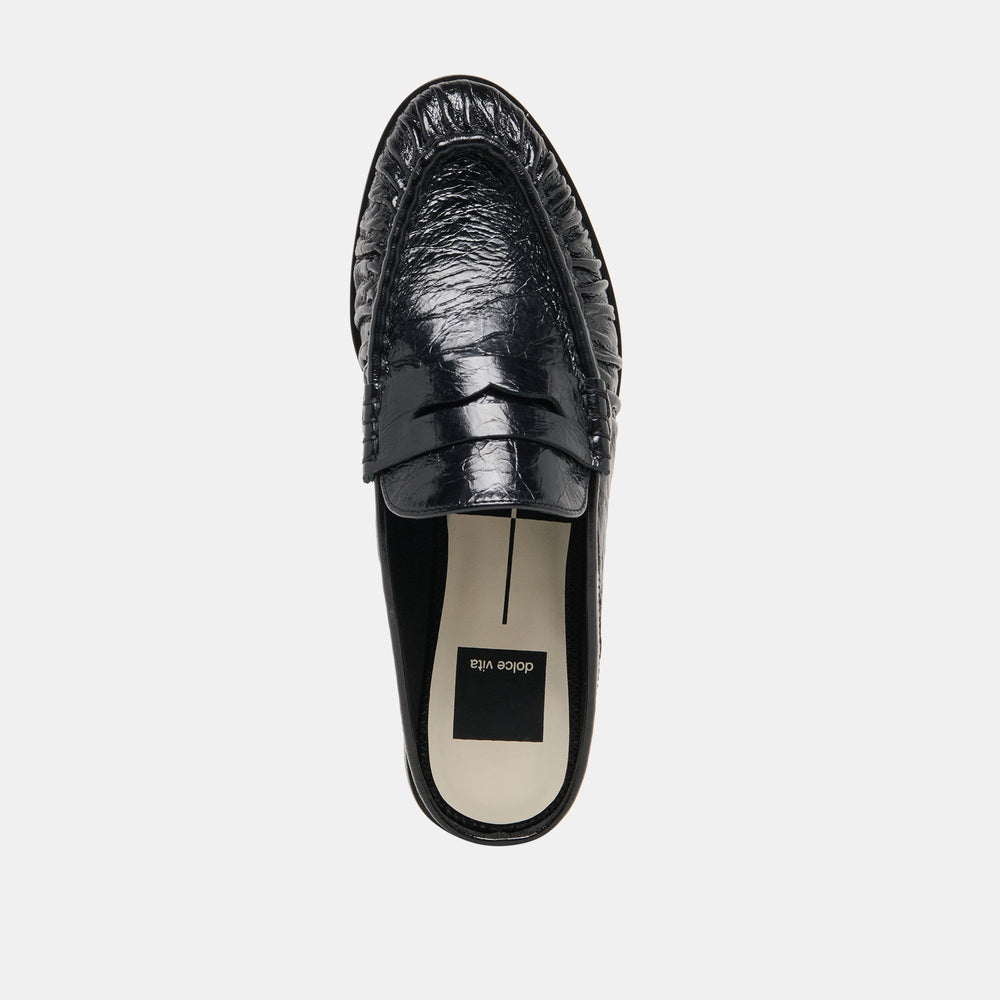 BETZY Midnight Crinkle Patent Closed-Toe Slip-On Loafers / Dolce Vita