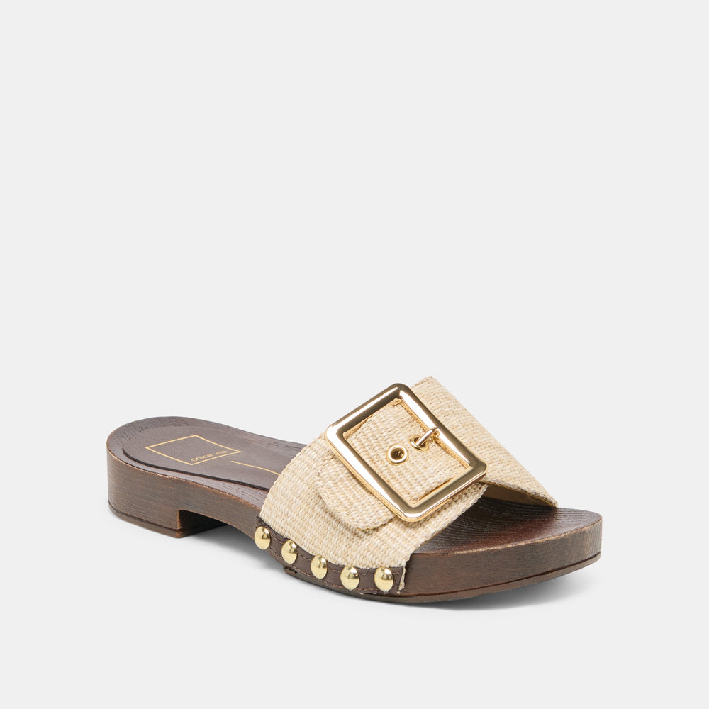 SHERY Natural Raffia Open-Toe Buckle Wood Sole Sandals / Dolce Vita