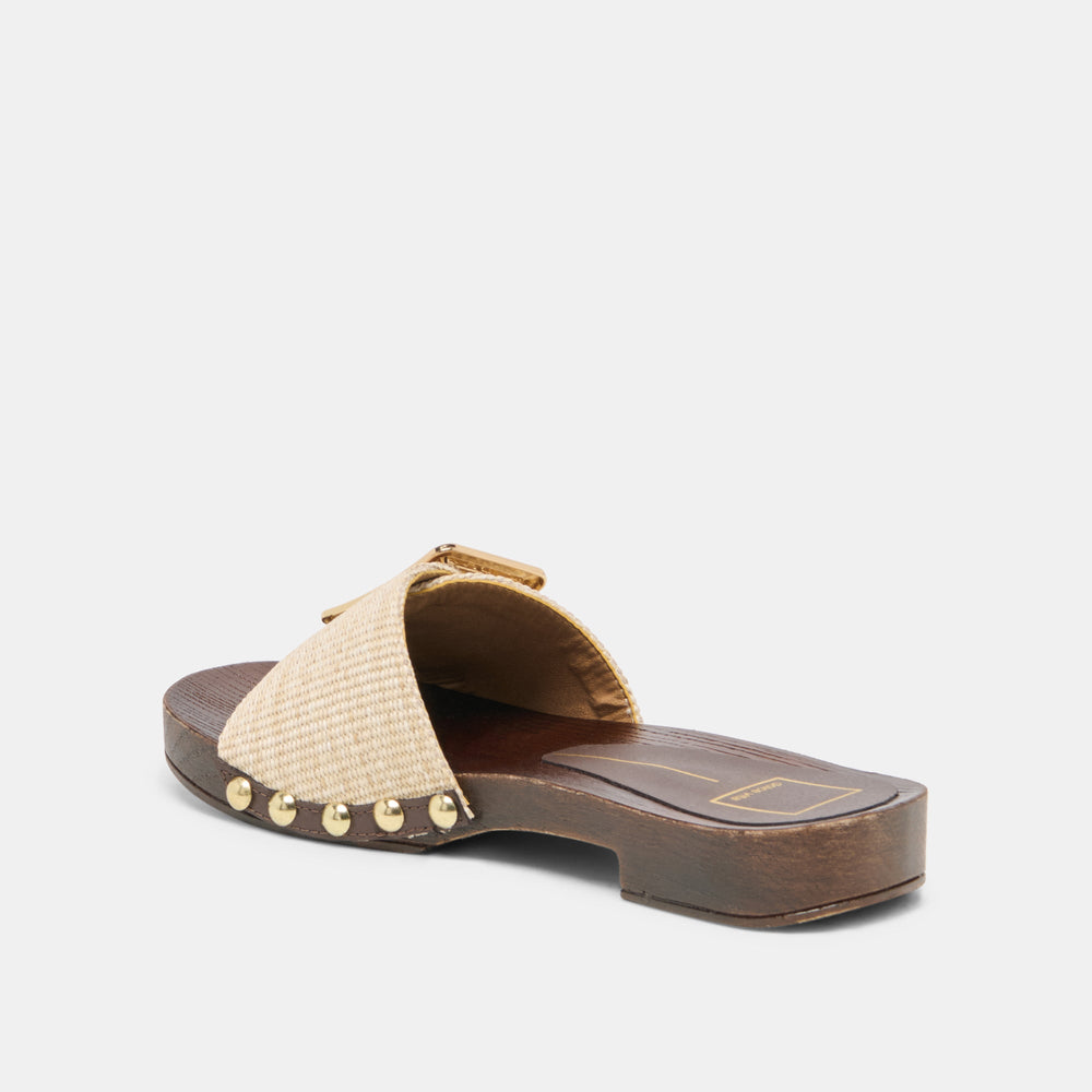 SHERY Natural Raffia Open-Toe Buckle Wood Sole Sandals / Dolce Vita