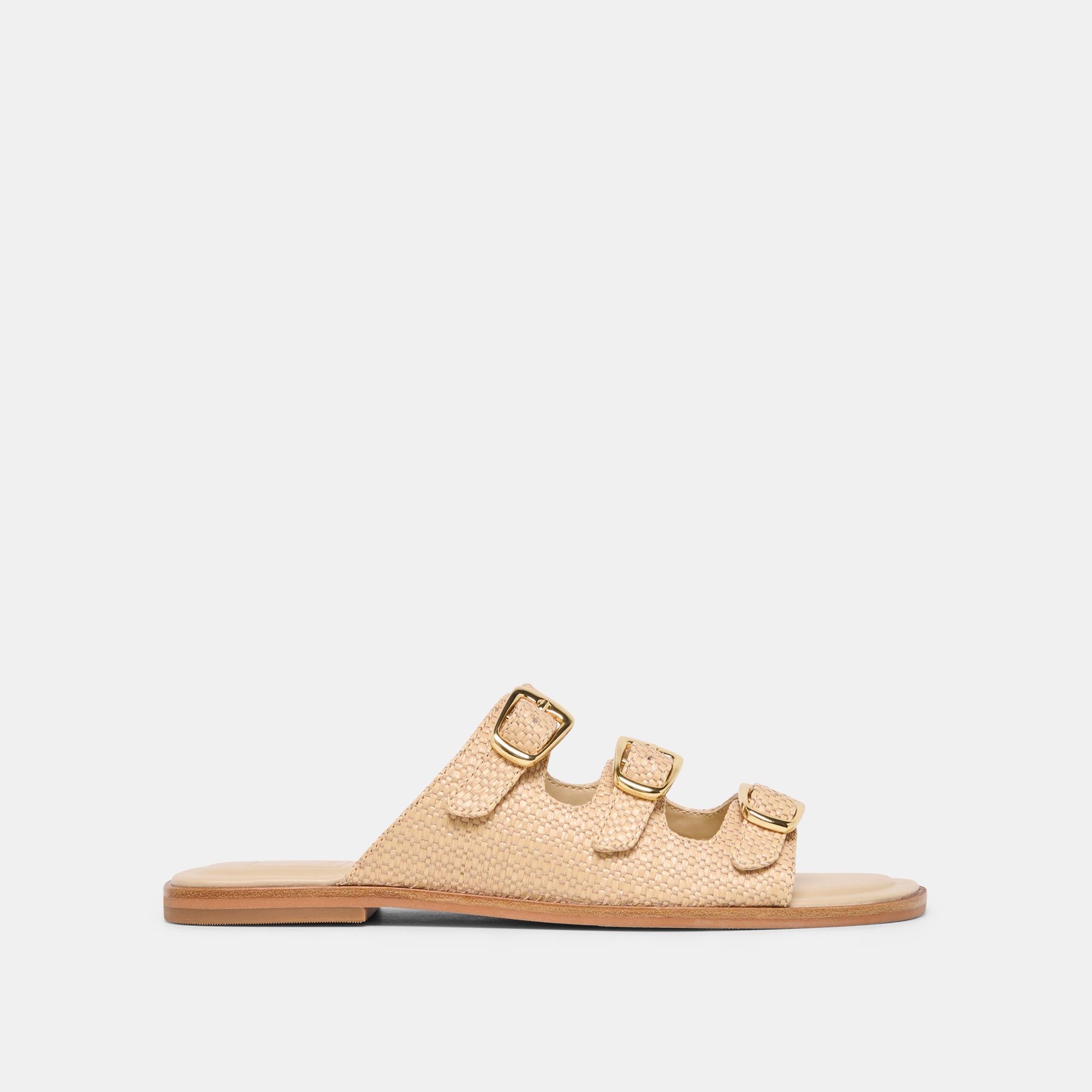 FIN Sand Raffia Open-Toe Slide Sandals / Dolce Vita