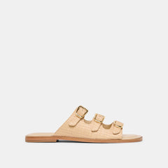 FIN Sand Raffia Open-Toe Slide Sandals / Dolce Vita