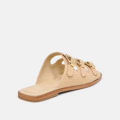 FIN Sand Raffia Open-Toe Slide Sandals / Dolce Vita