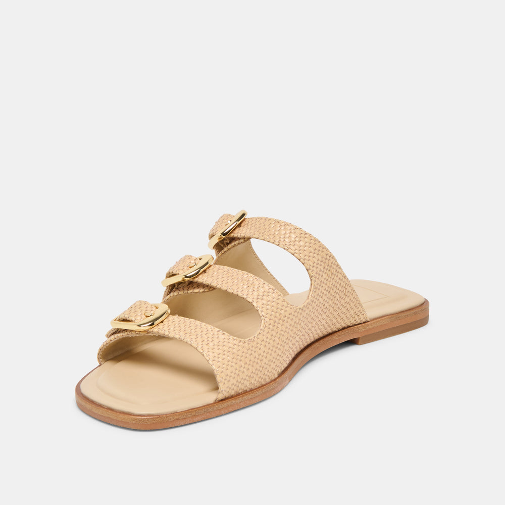 FIN Sand Raffia Open-Toe Slide Sandals / Dolce Vita