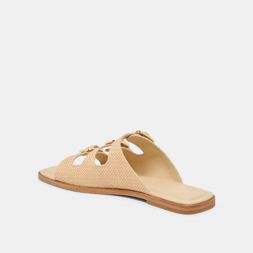 FIN Sand Raffia Open-Toe Slide Sandals / Dolce Vita