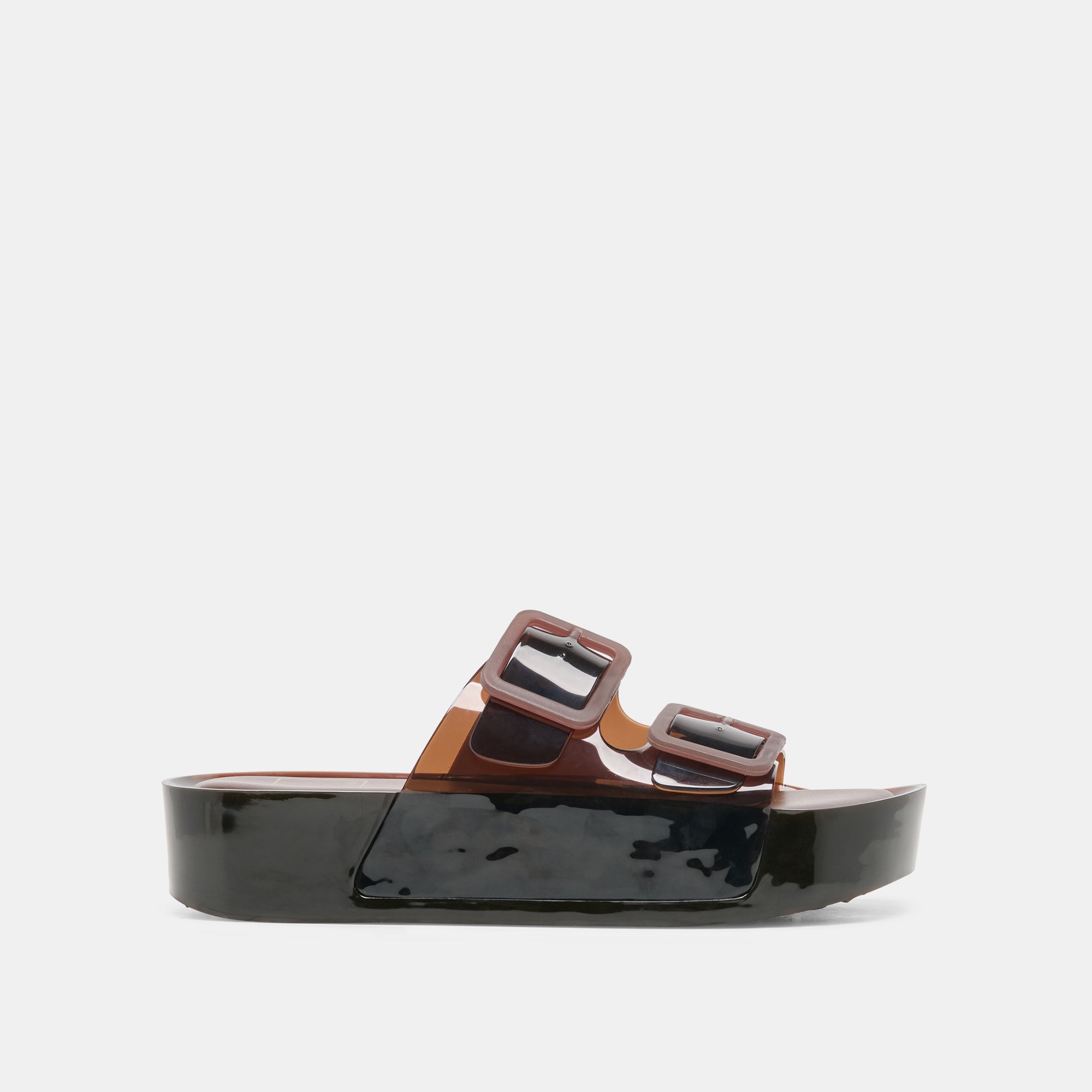 JULIO X Chocolate Vinyl Jelly Platform Sandals / Dolce Vita