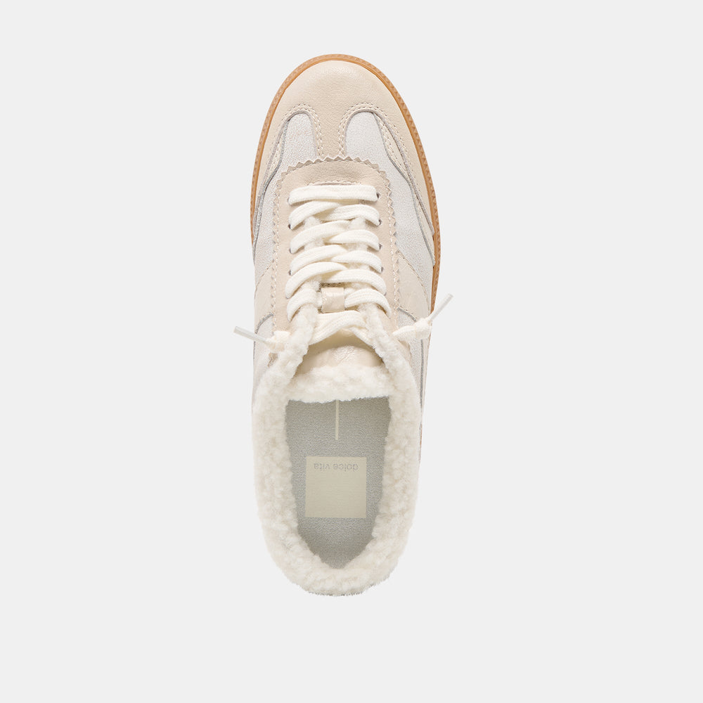 Notice Slide Plush Off White Crackled Leather Sneakers / Dolce Vita