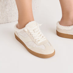 Notice Slide Plush Off White Crackled Leather Sneakers / Dolce Vita