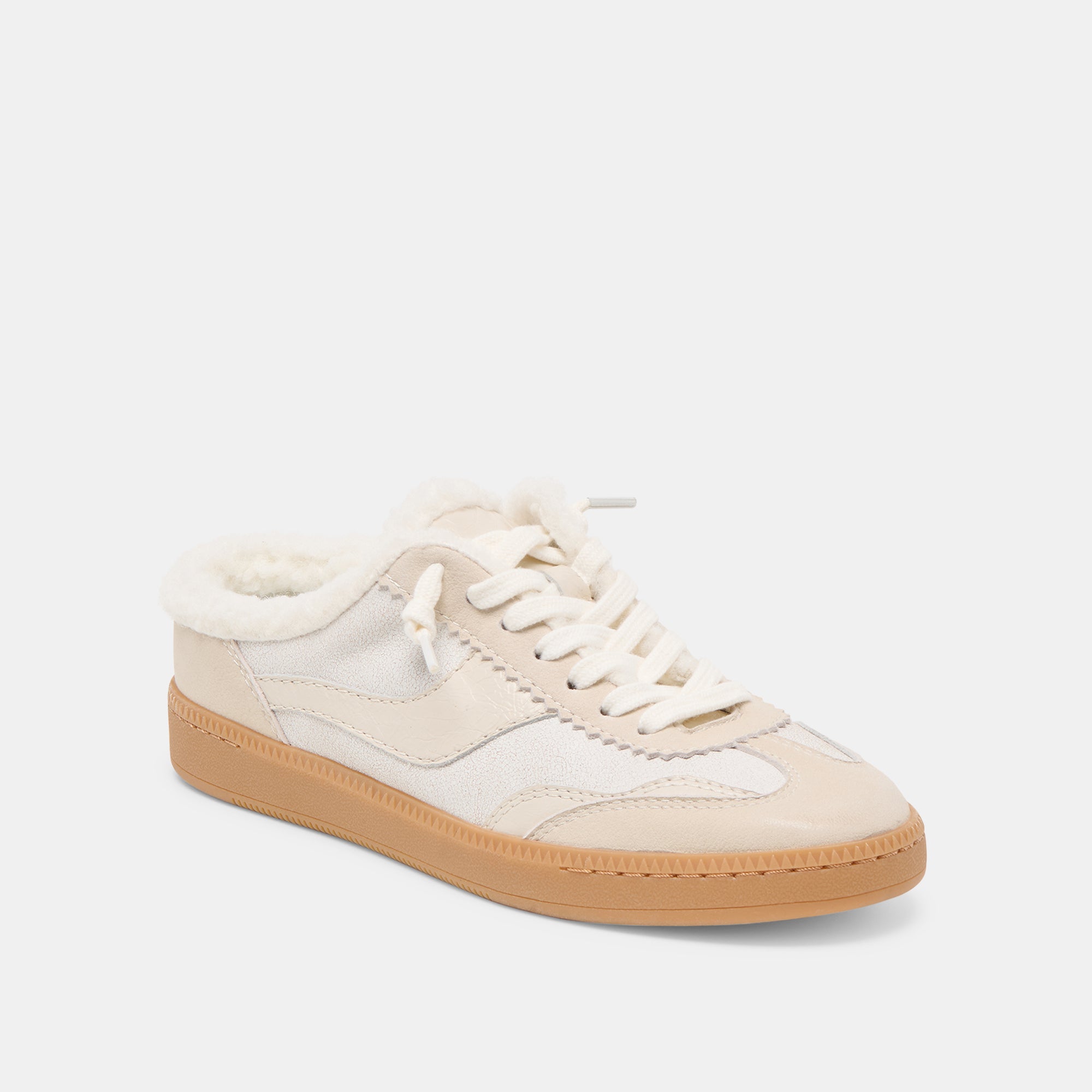Notice Slide Plush Off White Crackled Leather Sneakers / Dolce Vita