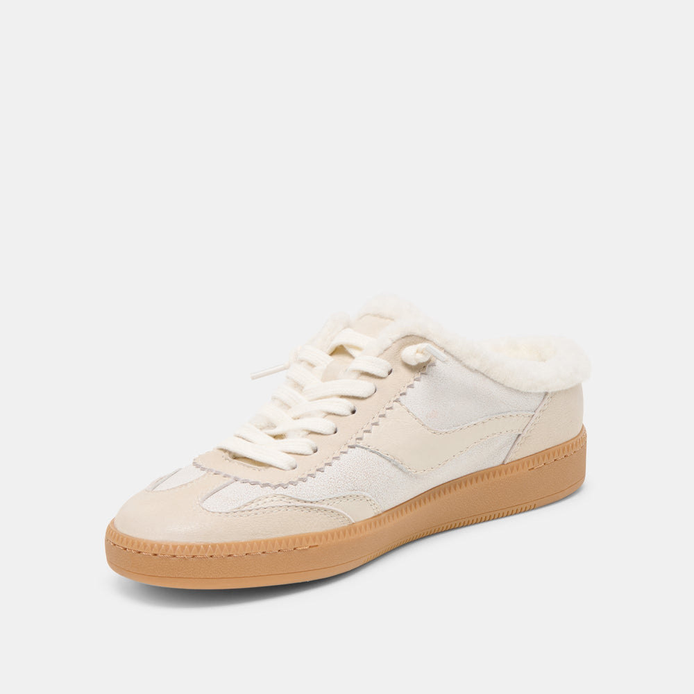 Notice Slide Plush Off White Crackled Leather Sneakers / Dolce Vita