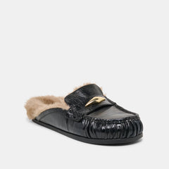 Jodero Plush Black Leather Flats / Dolce Vita