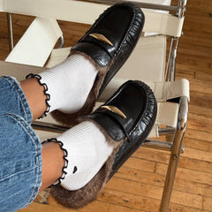 Jodero Plush Black Leather Flats / Dolce Vita