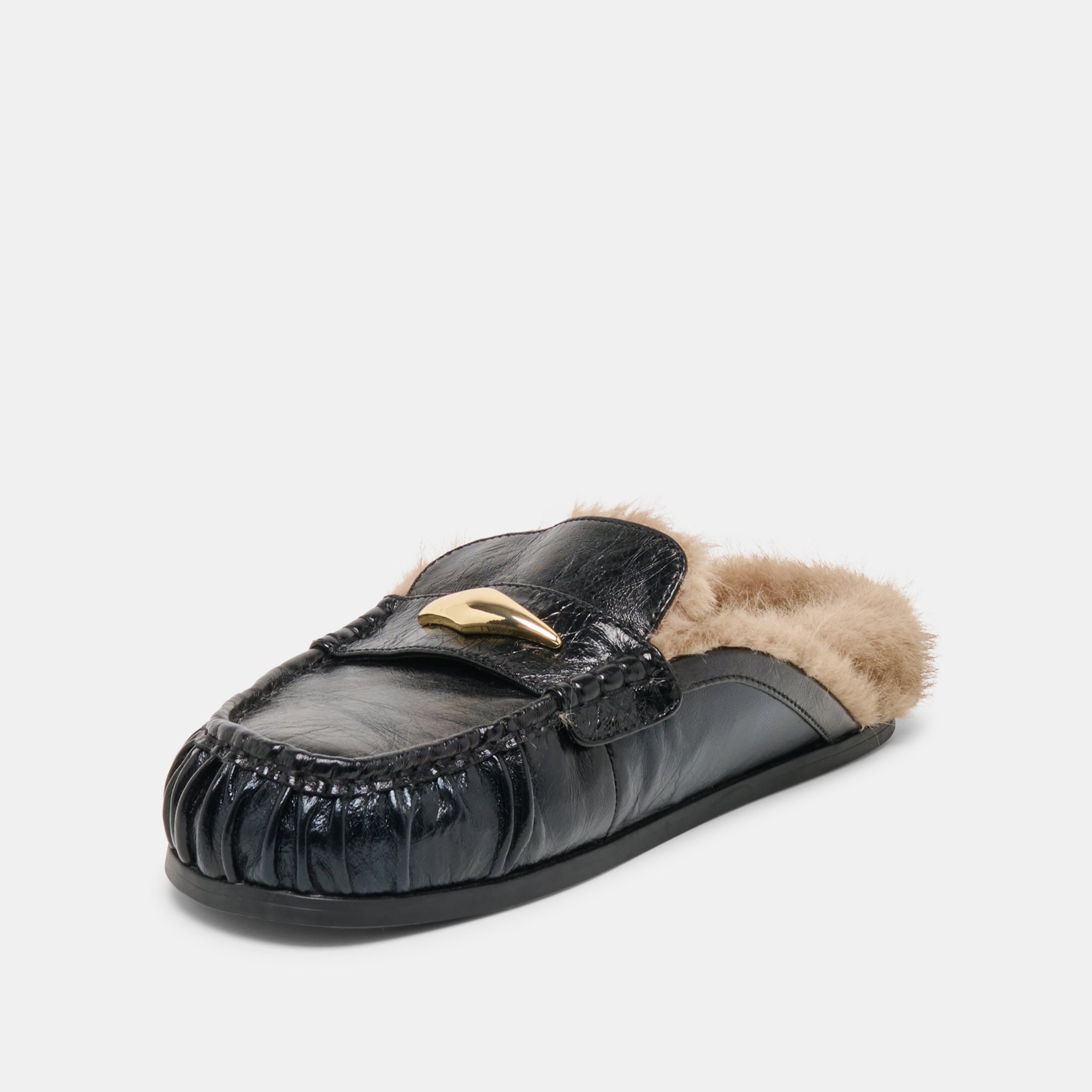 Jodero Plush Black Leather Flats / Dolce Vita
