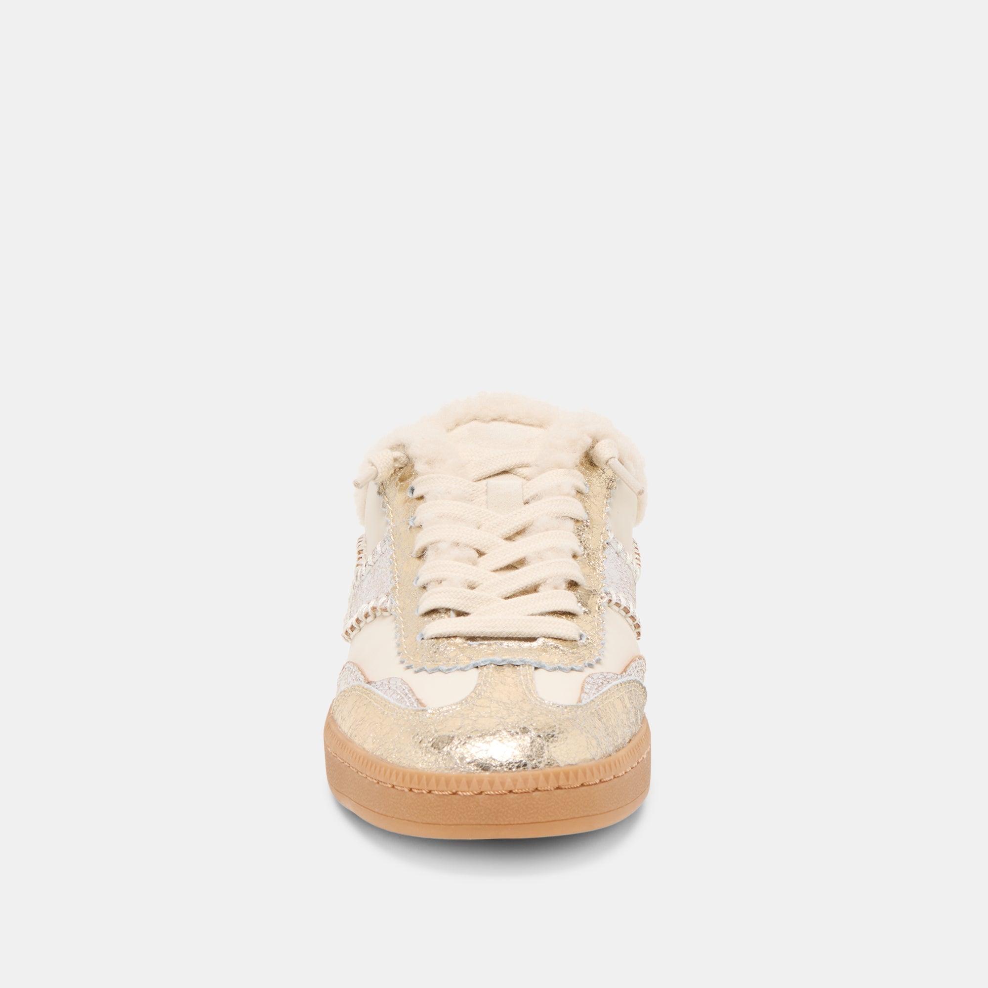 Notice Slide Plush Silver Gold Crackled Leather Sneakers / Dolce Vita