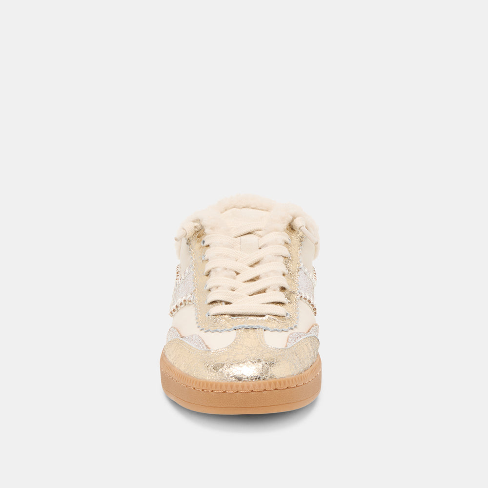 Notice Slide Plush Silver Gold Crackled Leather Sneakers / Dolce Vita