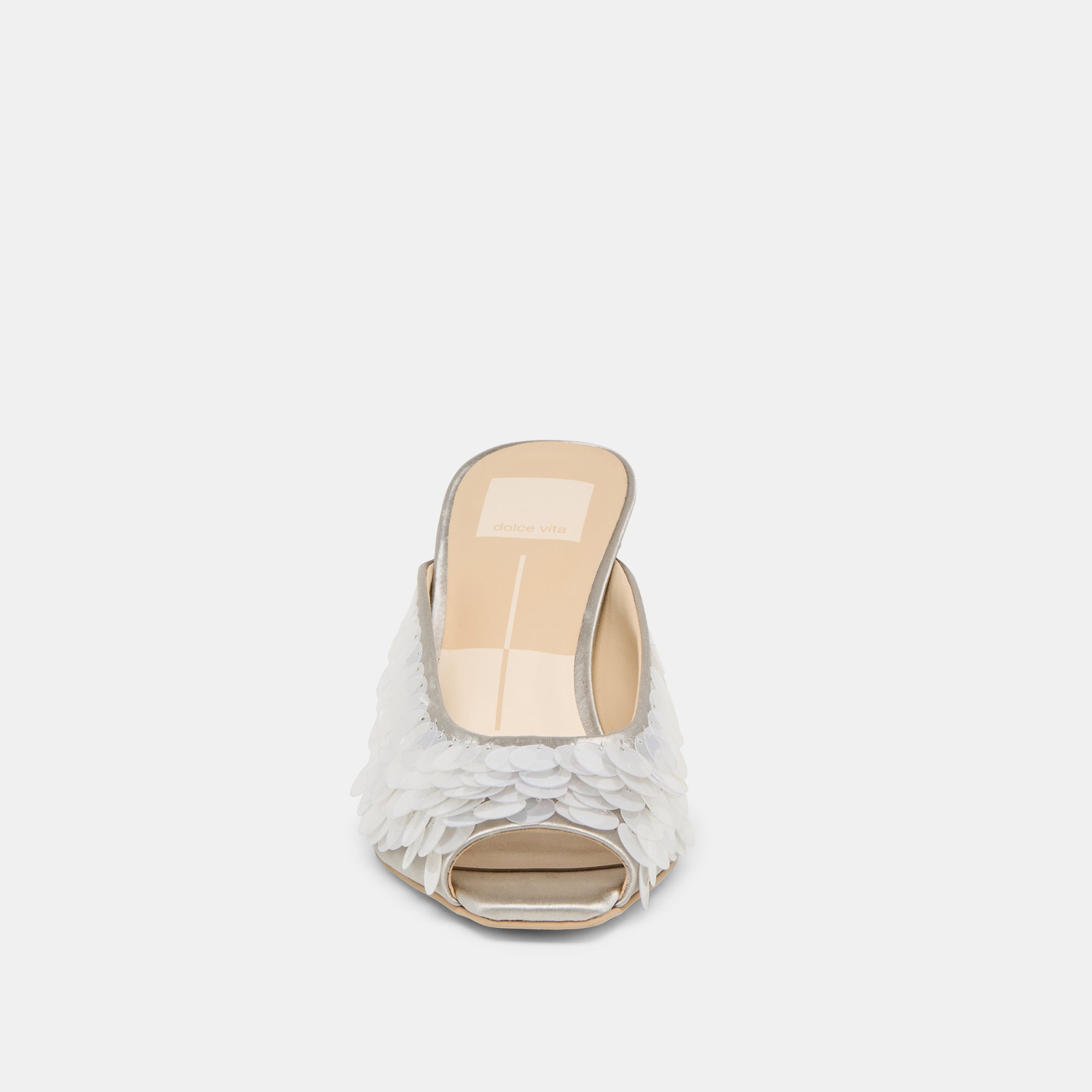 Samary Confetti Silver Satin Heels / Dolce Vita