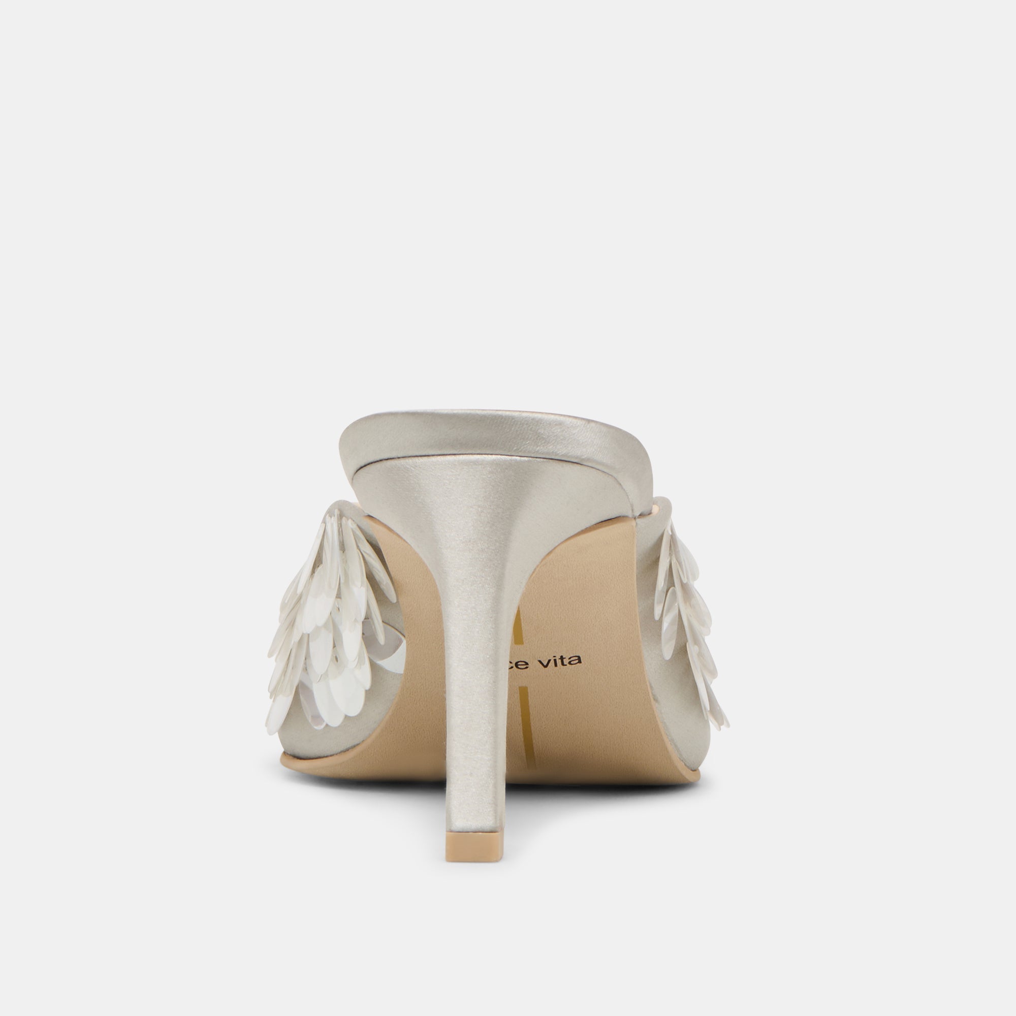 Samary Confetti Silver Satin Heels / Dolce Vita