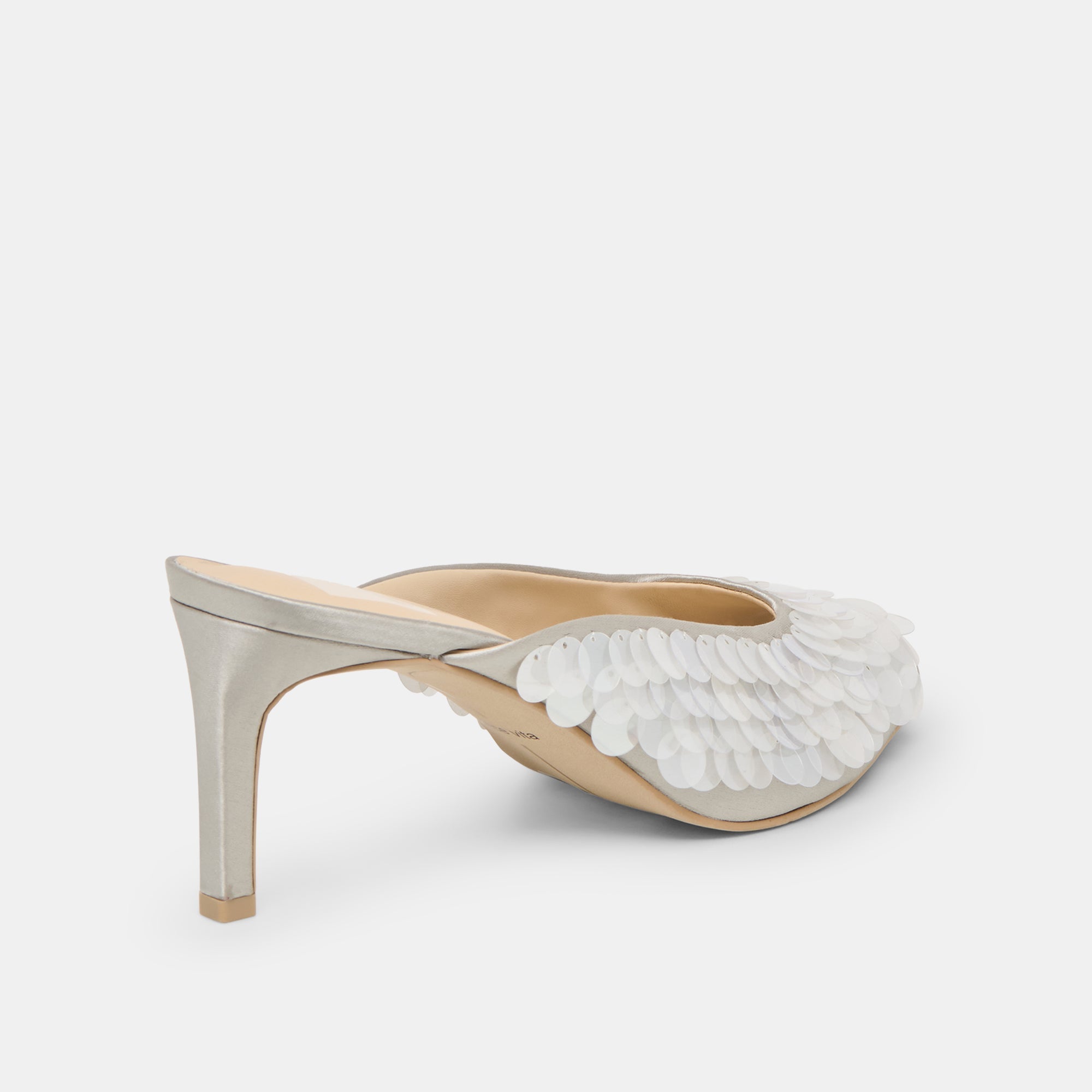 Samary Confetti Silver Satin Heels / Dolce Vita