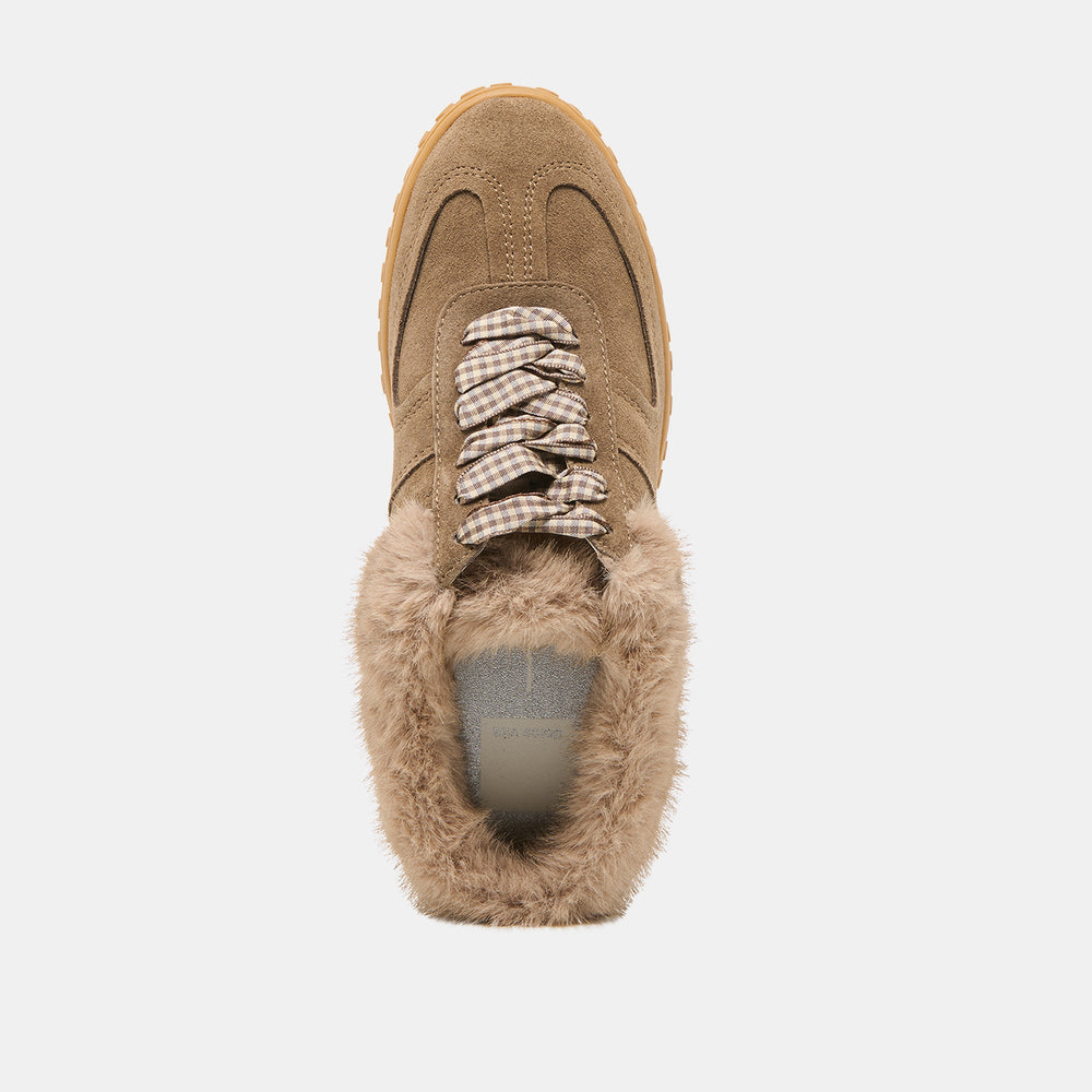 Izzey Plush Olive Suede Sneakers / Dolce Vita
