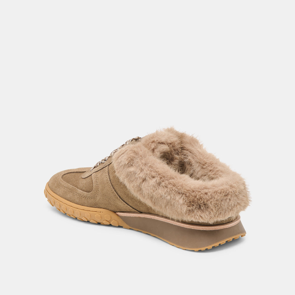 Izzey Plush Olive Suede Sneakers / Dolce Vita