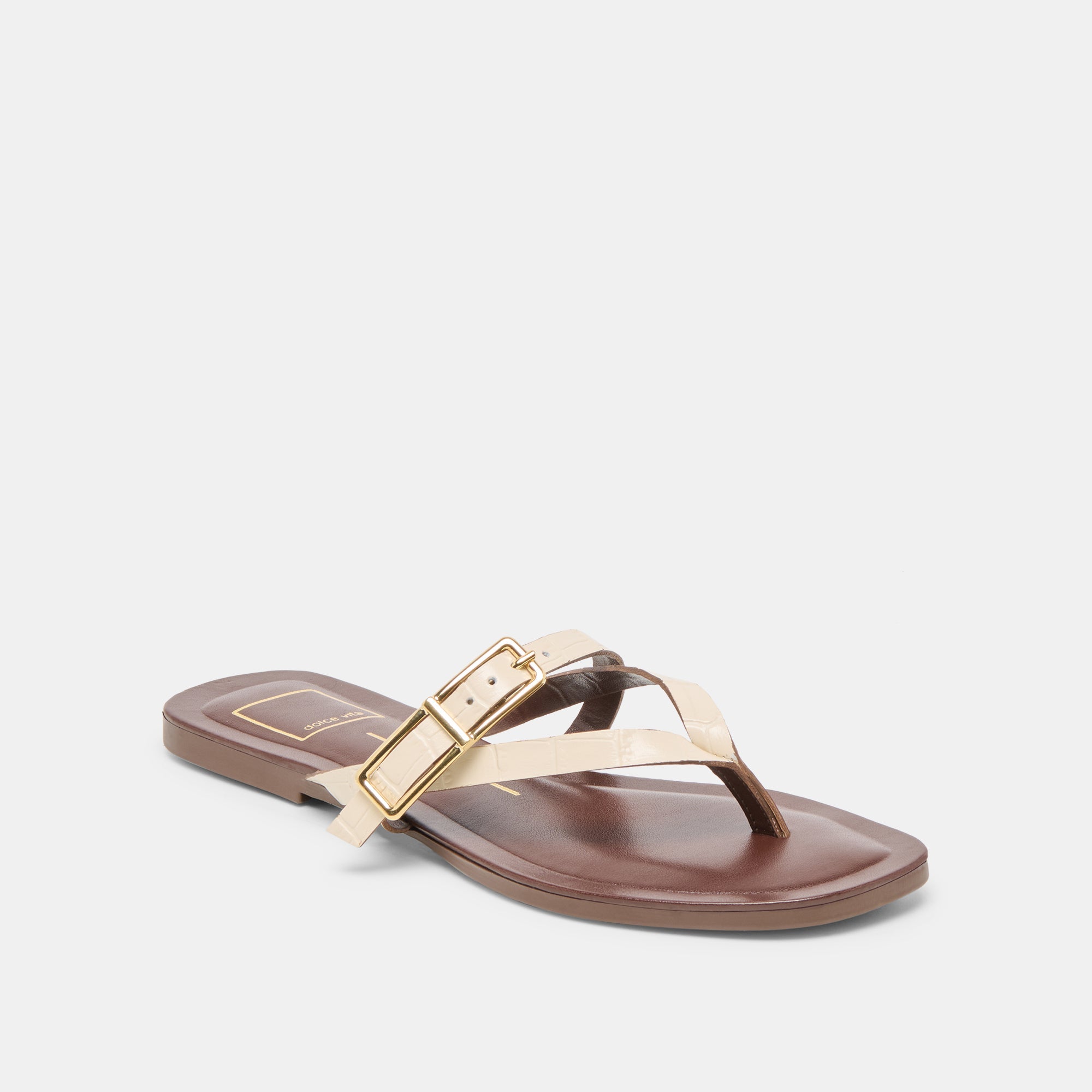 Piers Beige Croco Embossed Leather Sandals / Dolce Vita