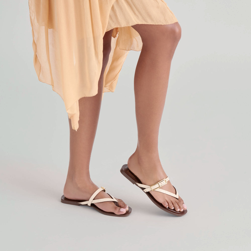 Piers Beige Croco Embossed Leather Sandals / Dolce Vita