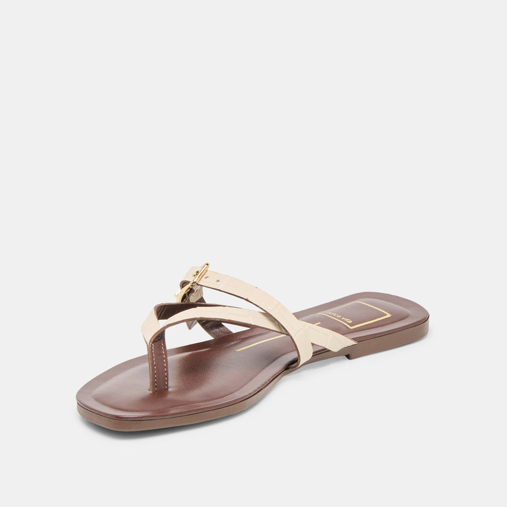 Piers Beige Croco Embossed Leather Sandals / Dolce Vita