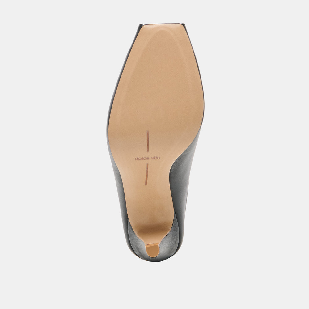 MERY Black Leather Peep-Toe Heels / Dolce Vita