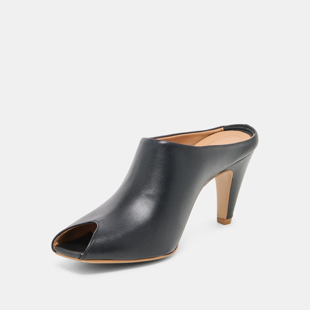 MERY Black Leather Peep-Toe Heels / Dolce Vita