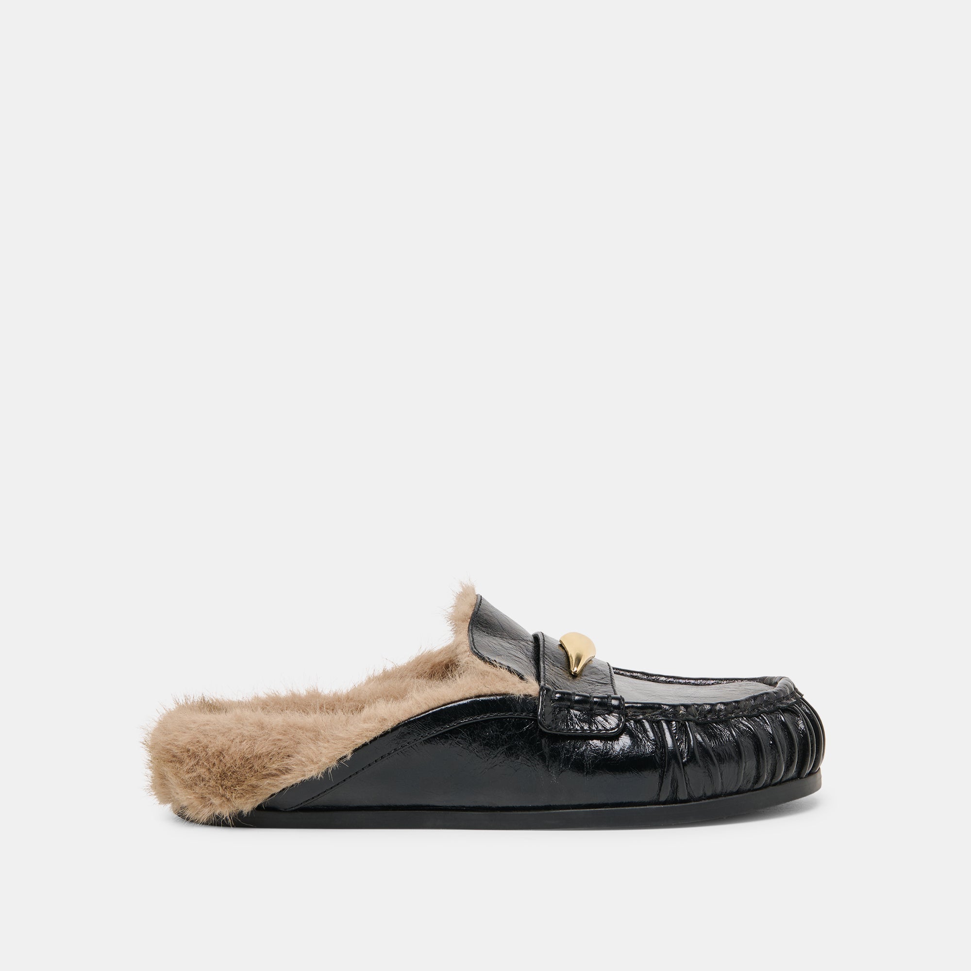 Jodero Plush Black Leather Flats / Dolce Vita