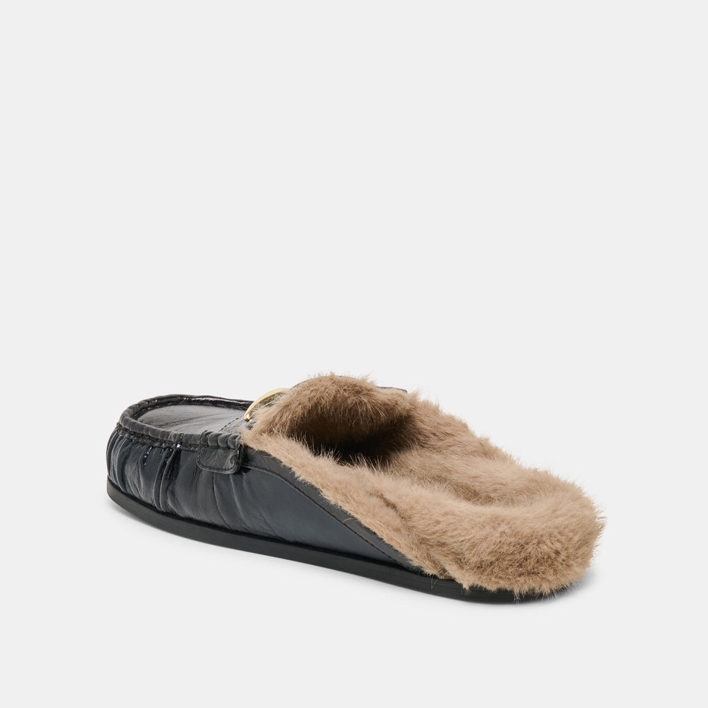Jodero Plush Black Leather Flats / Dolce Vita