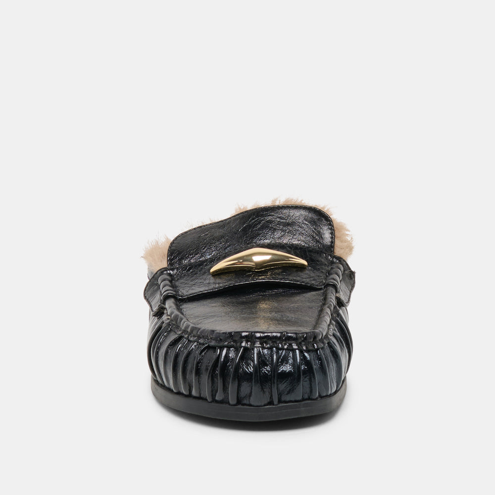 Jodero Plush Black Leather Flats / Dolce Vita