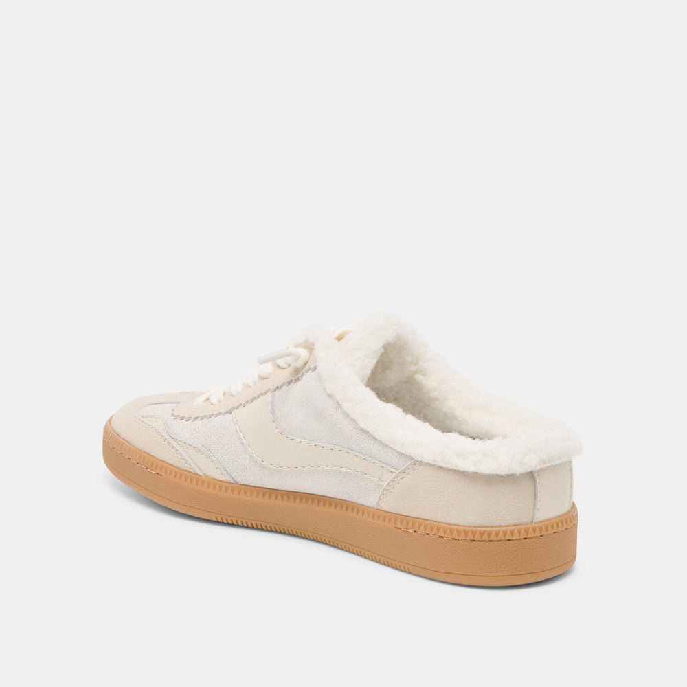 Notice Slide Plush Off White Crackled Leather Sneakers / Dolce Vita