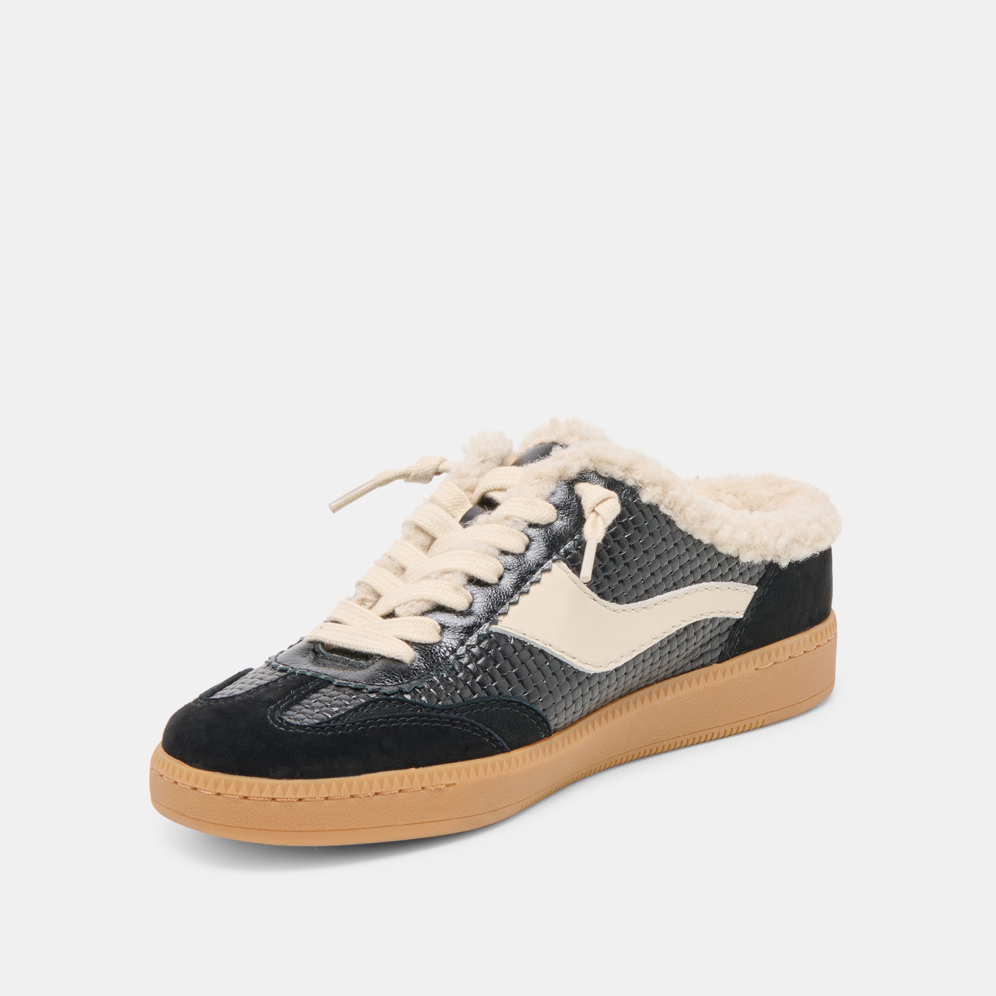 Notice Slide Plush Black Woven Leather Sneakers / Dolce Vita