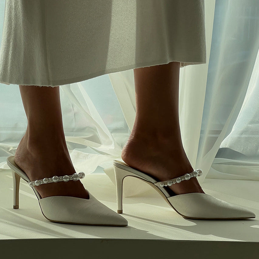 KANIKA Pearl Heels Vanilla Silk | Vanilla Silk Pearl Tapered Heels
 – Dolce Vita / Dolce Vita