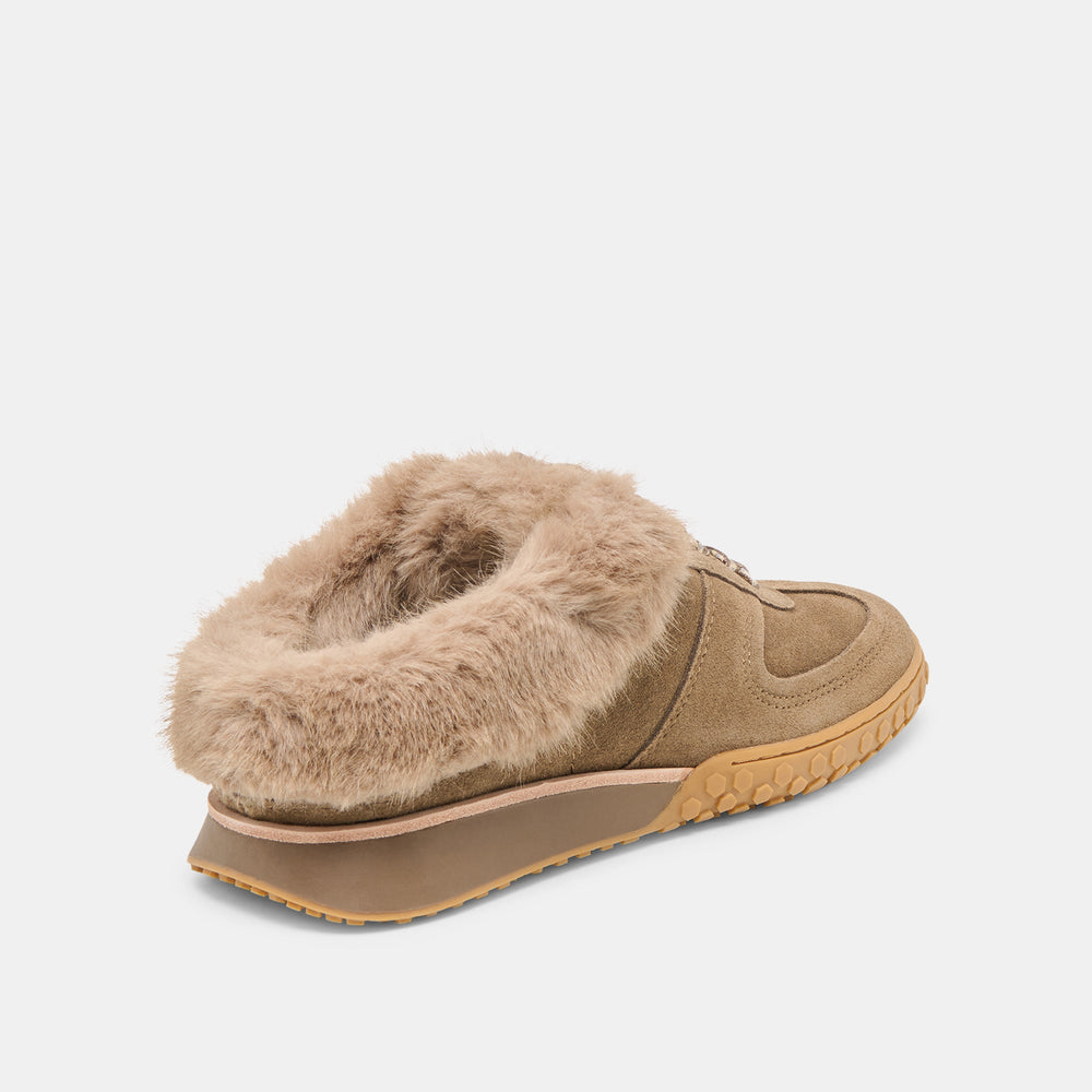 Izzey Plush Olive Suede Sneakers / Dolce Vita