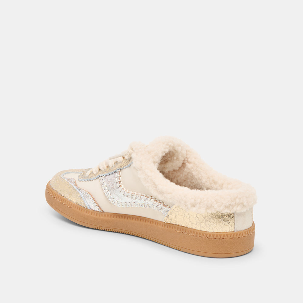 Notice Slide Plush Silver Gold Crackled Leather Sneakers / Dolce Vita