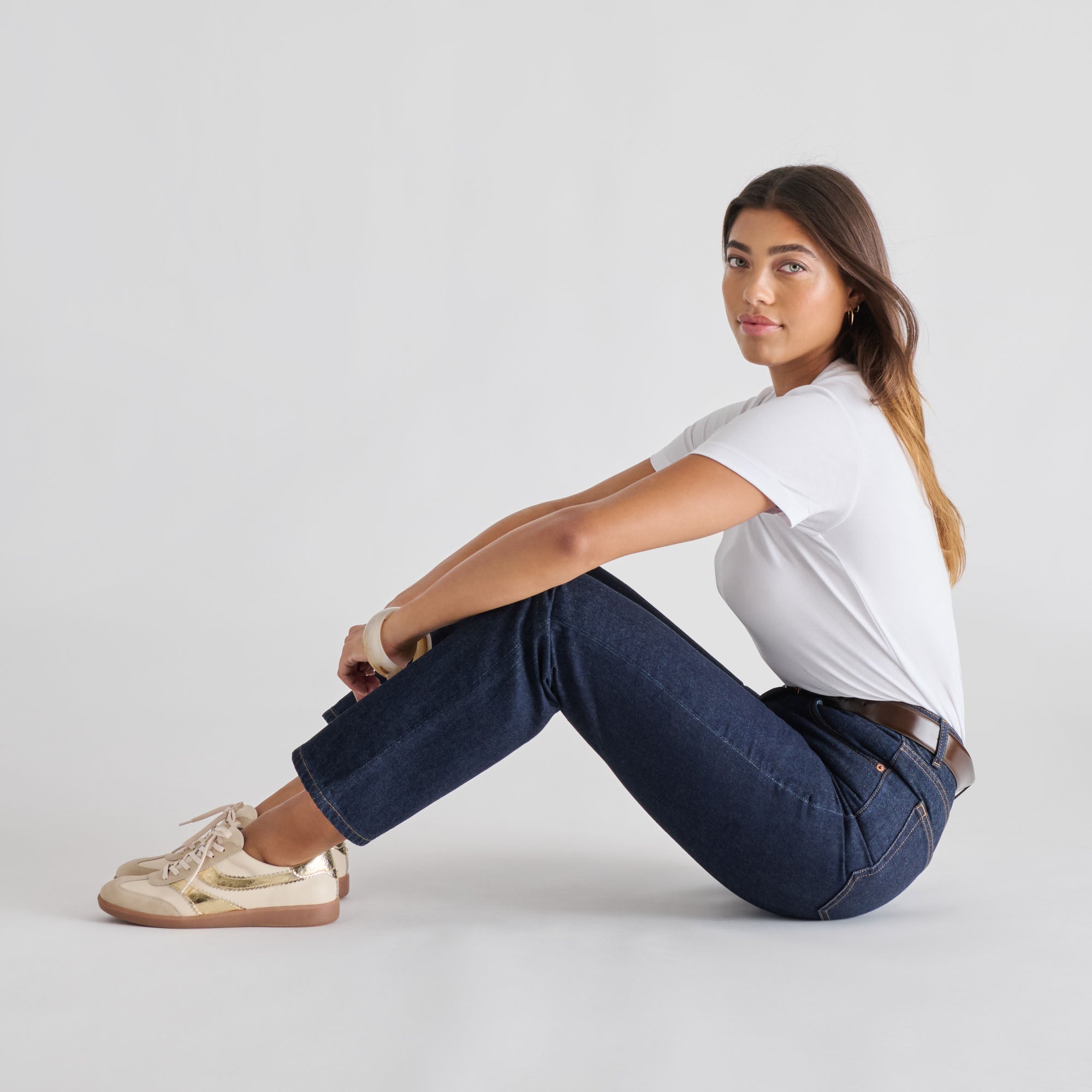 Merit White Gold Leather Sneakers / Dolce Vita
