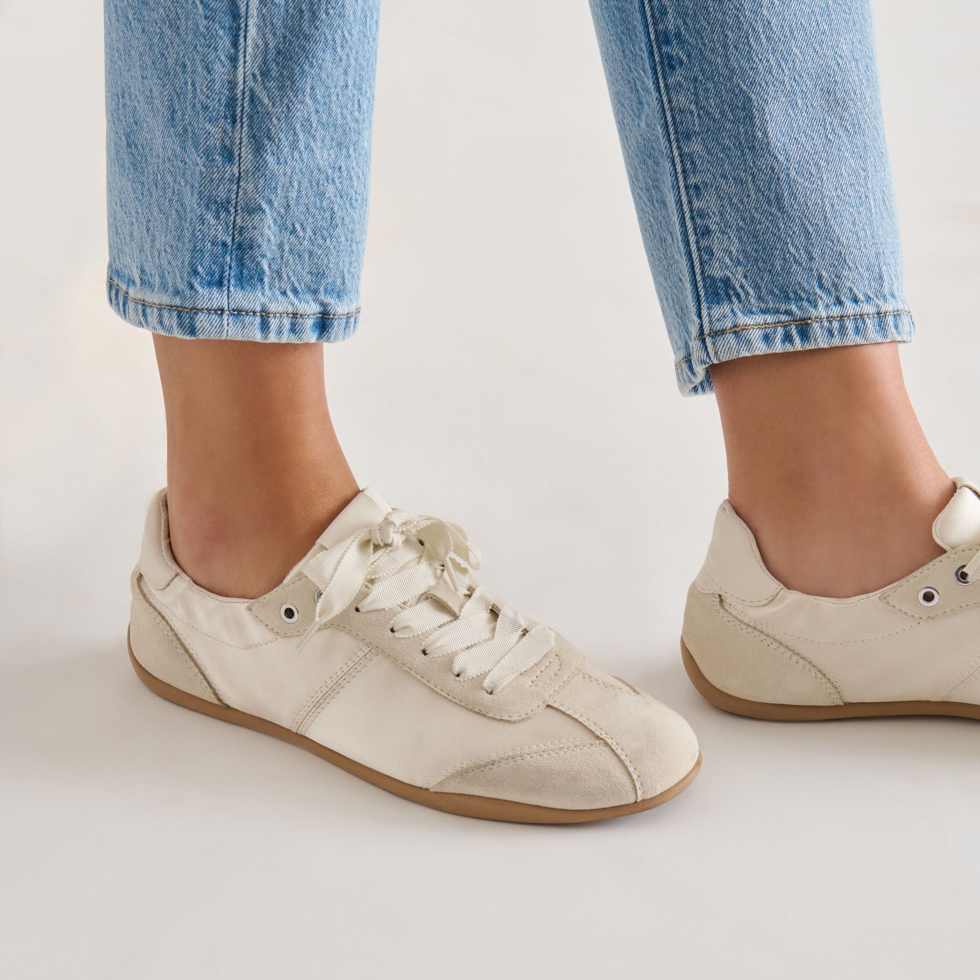 Dakoda Off White Satin Sneakers / Dolce Vita