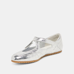 YONO Silver Distressed Leather Ballet Sneaker Flats / Dolce Vita