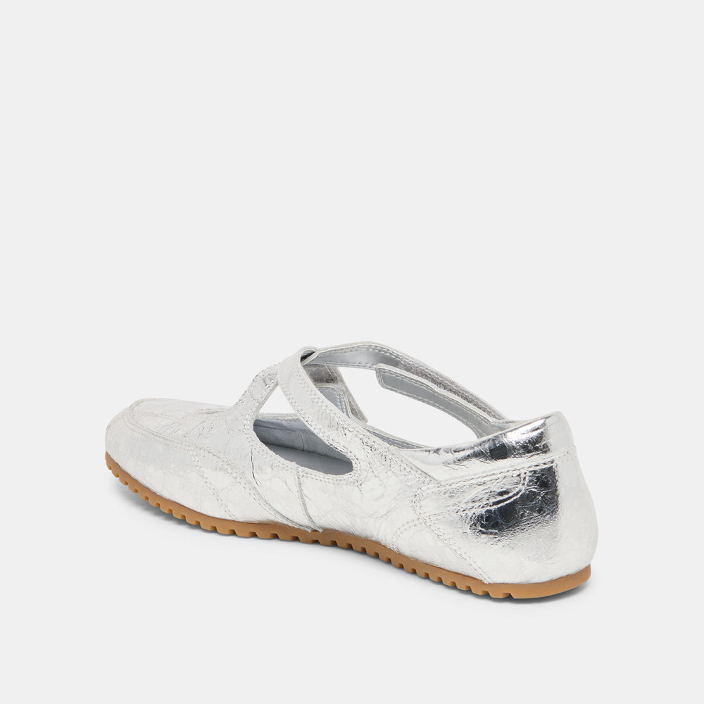 YONO Silver Distressed Leather Ballet Sneaker Flats / Dolce Vita