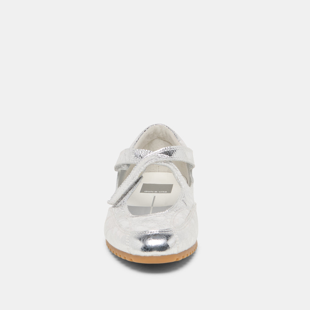 YONO Silver Distressed Leather Ballet Sneaker Flats / Dolce Vita