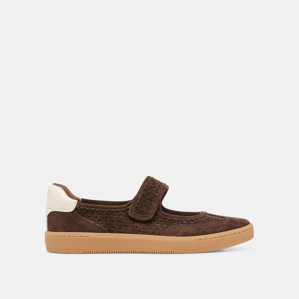 NANET Dk Brown Perforated Suede Mary-Jane Ballet Sneakers / Dolce Vita