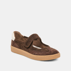 NANET Dk Brown Perforated Suede Mary-Jane Ballet Sneakers / Dolce Vita
