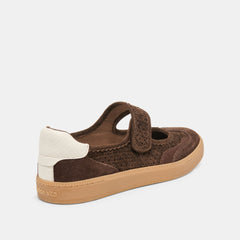NANET Dk Brown Perforated Suede Mary-Jane Ballet Sneakers / Dolce Vita