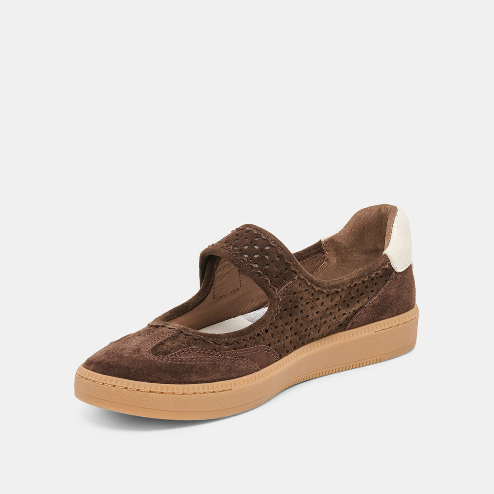 NANET Dk Brown Perforated Suede Mary-Jane Ballet Sneakers / Dolce Vita
